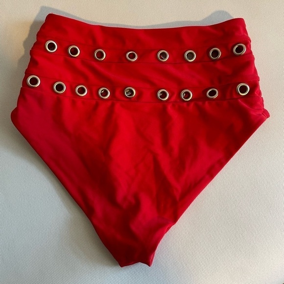 Lovers and Friends Swim Suit Bikini Bottom XXS Red High Waisted Grommets - Picture 5 of 5
